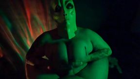 Curvy Alien Minx Sucks and Swallows Human Sperm