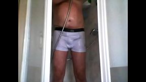 My Cuckold Gets Handjob While Watching Gay Shower Action