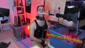 Ricky Cage's sloppy throat fucked deep throat swallowed machine cum