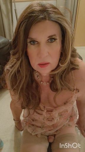Tranny Jenni  plays and cums on her stockings
