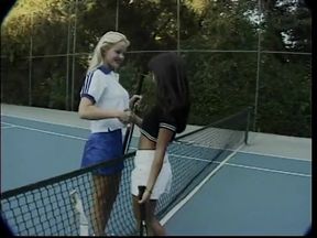 Horny stud bangs two sexy babes hard in the tennis court