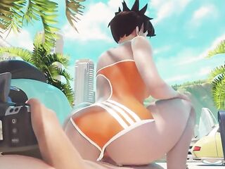 Tracer Overwatch 3D - Beach Oral-job-sex & Dick-sock Fuck Wild Anal Riding and Titfuck Jizz flow