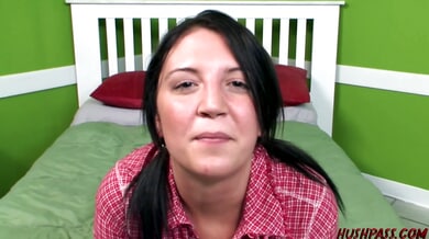 Kaycee Dean in pigtails and a red checkered shirt takes every inch deep, then swallows it all