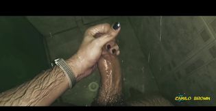 Playing with my big uncut cock in the shower until I cum really close to the cam  I'd love you to lick it clean after