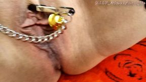 clamps for the clitoris and nipples, solid family fucking and a mature creamy pussy close-up...