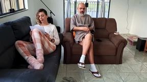 My stepfather was jerking off, so I helped him out and swallowed it all.