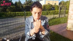 Petra smokes her ciggaretes outdoor