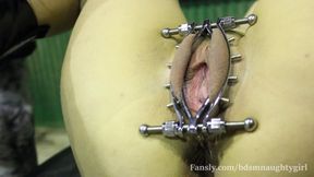 He puts a labia clamp in my pussy and plays with it I's winter, I'm suffering the cold ( BdsmNaughtyGirl )