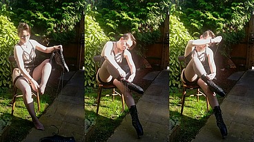 The process of lacing up and locking on my ballet boots in the gloriously sunny garden