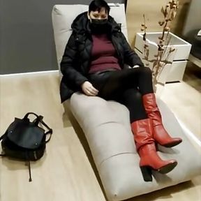 Crossed legs orgasm in a shopping mall