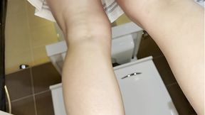 Hot petite blonde cheerleader in a short miniskirt and see-through top shows her tits and pussy&#x270C;