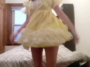 Thick Cloth Diaper with Matching Yellow Plastic Panties and Frilly Dress