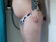 Shower enema and a bit of anal dildo play