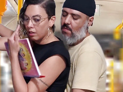 Slutty Student Gets Cumshot in Public on the Bus