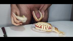 Food porno #trio - Super hot Dogs - Smearing my stiffy in toppings