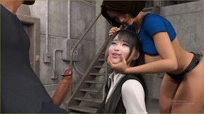 Stepmom and Stepsister Having Threesome Sex with Thomos Huge Cock