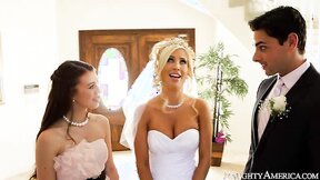 Sexy bride Tasha Reign gets on her knees to enjoy deep oral and vaginal fuck