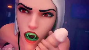 Mercy gets her futa cock sucked by Ashe while tied up