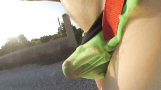 I get my panties ripped while jogging and I get bare by a cyclist in public