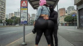 "Masked BBW Teases Stranger with Huge Ass at Train Station - Public Risk"