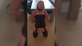 Tied up milf sucks dick without hands