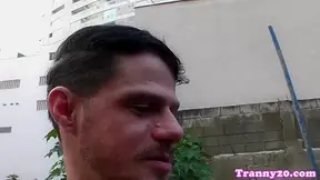 Tattooed tgirl tugs before cum over bigtits