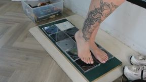 Requested clip Giantess goddess Charlie Caroline Crushes 20 CD cases BARE FOOT and with heels with painted toenails and finishes them off in trainers right low view