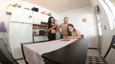 A wife caught squirming with her friend while her husband stares in shame