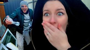 Hot brunette blogger gets fucked by hobo in doggystyle