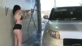 Joanna Angel Barely Dressed While Public Car Washing Seduces Viewers