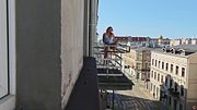 Peeing into a diaper. A busty girl urinates into a diaper in public—shown in a close-up—and masturbates in the urine.