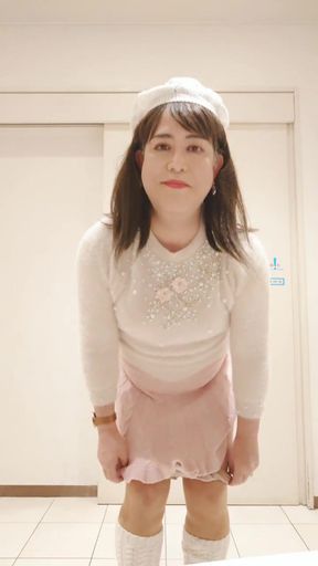 Masturbation with Feminine Pink knit wear style