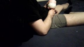 Tied cock and balls &amp; cock with cocksleeve homemade tight fleshlight fuck