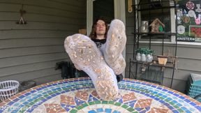 I show off my dirty socks and feet