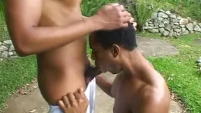 Black queer gets fucked and facialed by his BF in the garden
