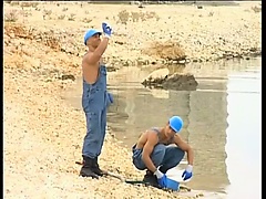 Cum-drinking construction workers go down on each other on the job