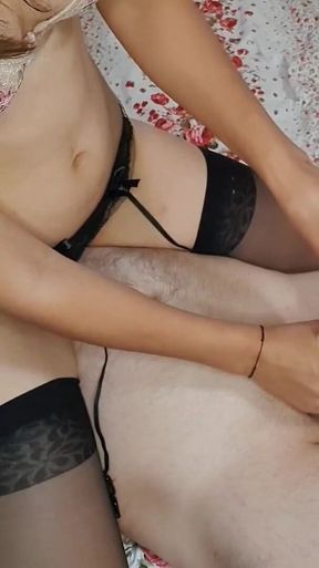 Sexy Stepsister in Lingerie Urethral Sounding Step Brother's Cock with 30 Cm Huge Dilator