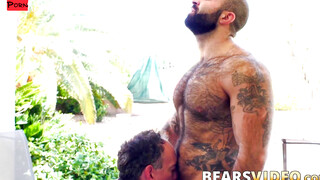 Mature Bear Rides Younger Man's Big Dick in Gritty Outdoor Sex