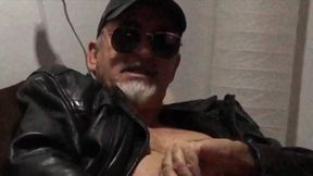 Leather Daddy Long Stroke and Cum