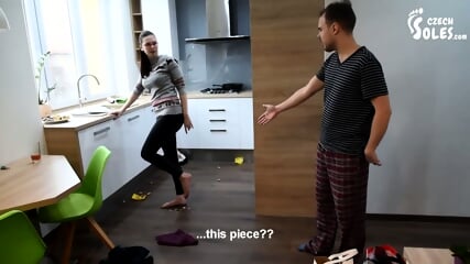 Angry Housewife Gets Her Feet Covered With Foot Worshiped By Her Hubby