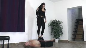 Slave's Orgasms Under Mistress Cleo's Platform Shoe