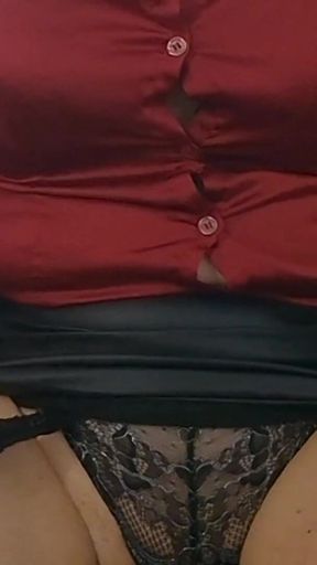 Leather and Satin Sofy MILF Plays the Little Slut