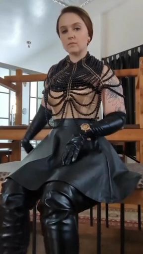 Watch Me take off My long leather gloves and thigh high boots