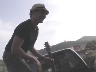 Indecent brunette hair has a wild butt bang on the trunk of a pick up