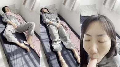Japanese girl wakes up late for her own blowjob then solo blasts to screaming orgasm