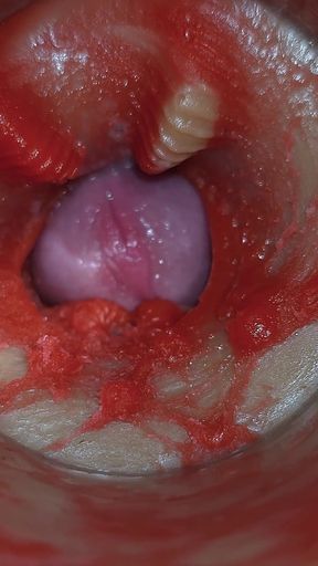 Camera Inside Deep Pussy Captures Very Huge Ejaculation of Sperm Asmr