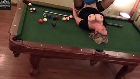 MILF wife with huge boobs is fucked and creampied on a pool table