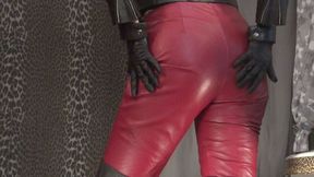 Dressing in Leather - Red Pants, Long Boots, Zipper Jacket.