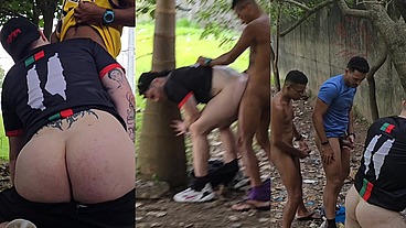 1 HÉTERO E 2 GAYS FUDENDO ATRÁS DO CAMPO DE FUTEBOOL