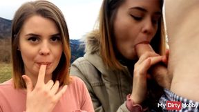 Young amateur fucks outdoors &amp; gets cum in mouth - MyDirtyHobby